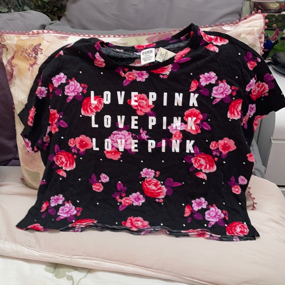 Victoria’s Secret pink floral Bling crop top